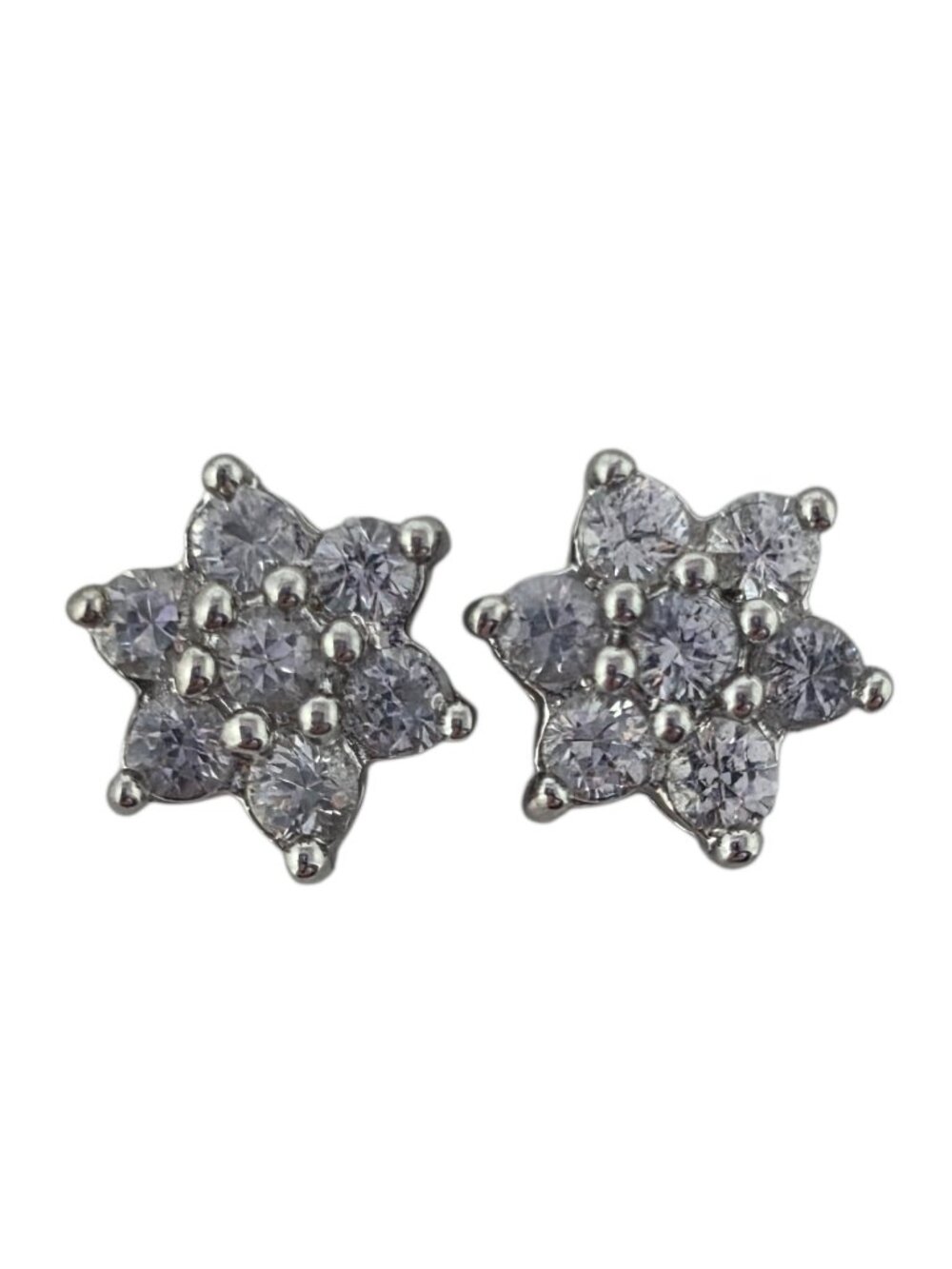 14K White Gold Simulated Diamond Cluster Stud Earrings #24148